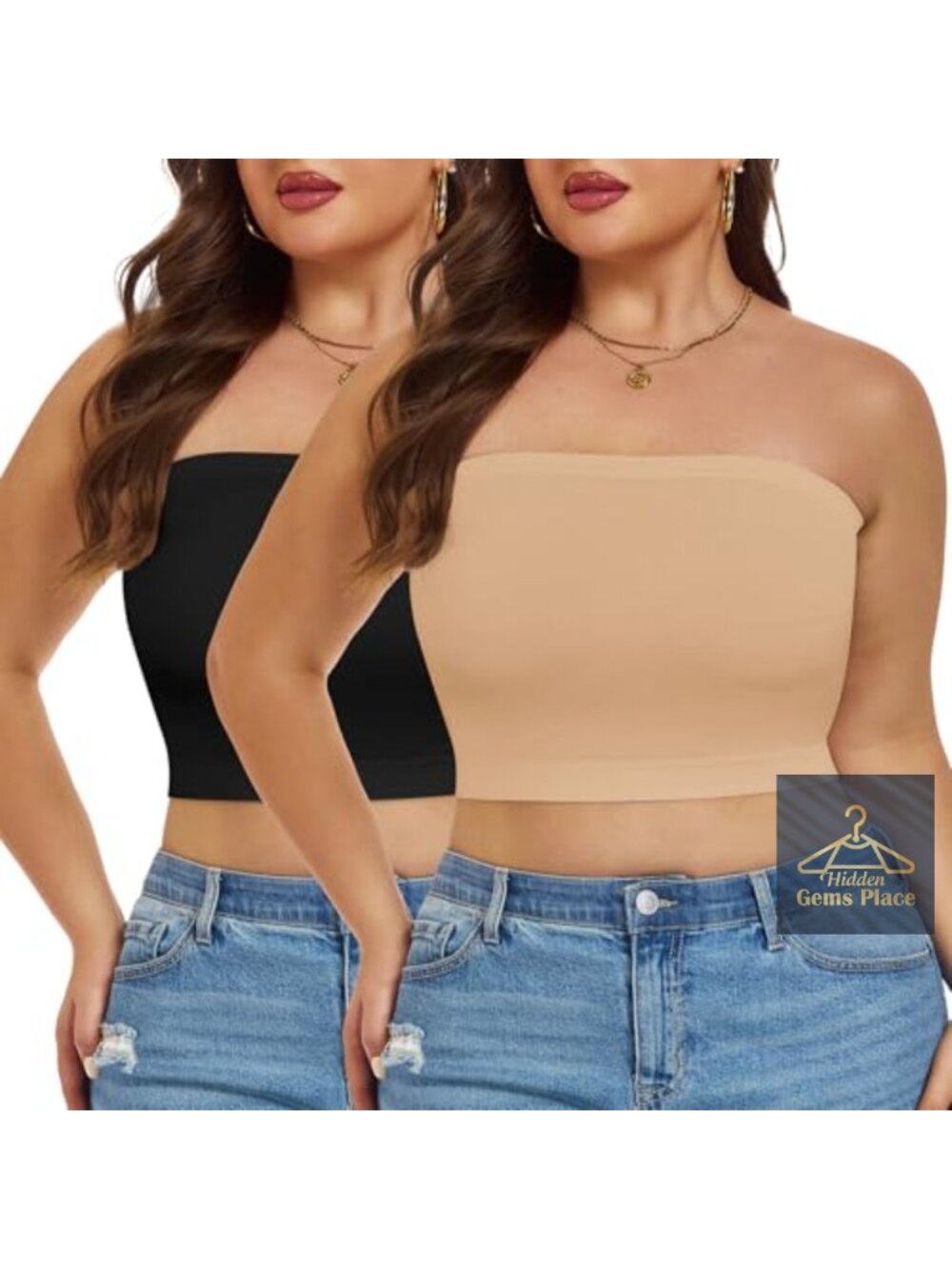 Plus Size Strapless Tube Tops Summer Crop Top Non-Padded Bandeau Basic Shirts